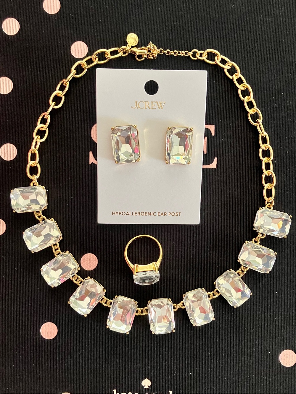J. Crew Gold-Tone Clear Crystal Necklace, Earrings & Ring Set